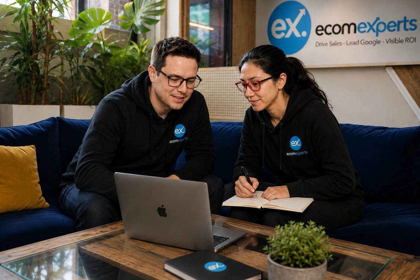 EcomExperts enterprise SEO team collaborating in the office